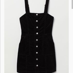 Divided Black Corduroy Overall Dress